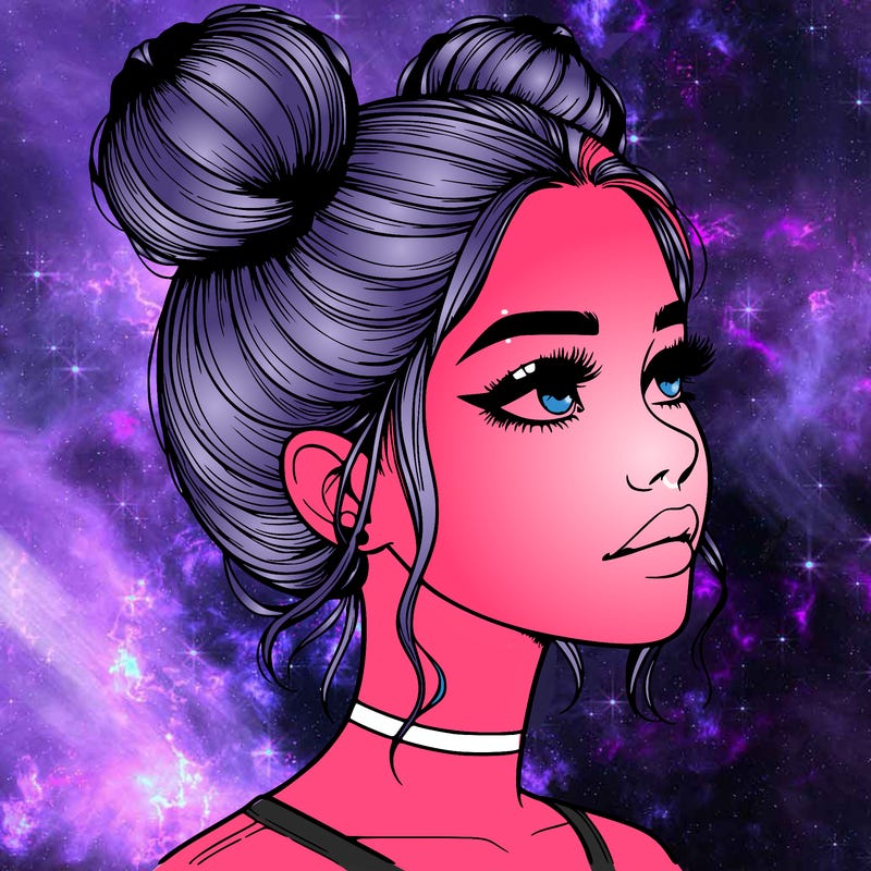 realistic girl with buns on the top of her head