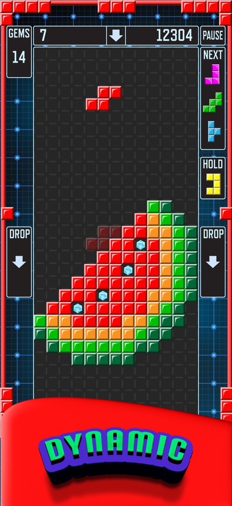 Pentix Nova - Falling Blocks - A slice of watermelon made of colored blocks in Pentix Nova falling blocks game