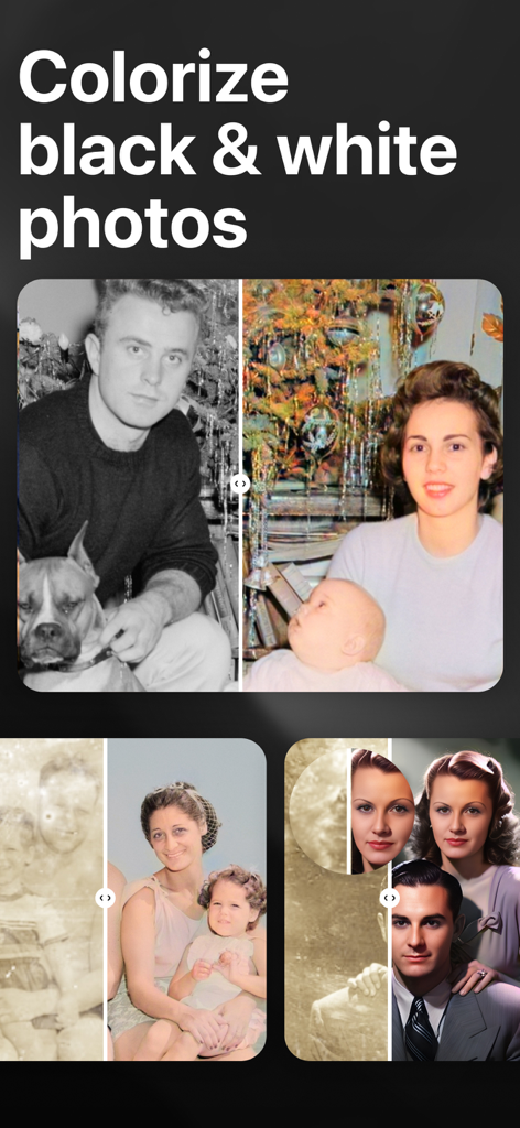 Colorize Old Photos: Pholorize - Before and after comparison of old black and white photos restored and colorized with AI