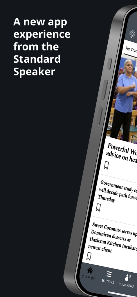 The Hazleton Standard-Speaker - A mobile phone screen showing The Hazleton Standard-Speaker news app with local headlines and navigation options.