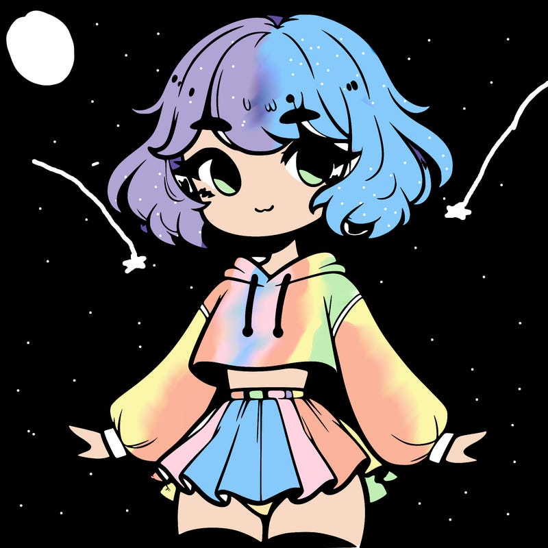 cute femboy with short, fluffy hair that softly frames their face, wearing a cropped hoodie, paired with a flouncy short skirt, and thigh-high stockings