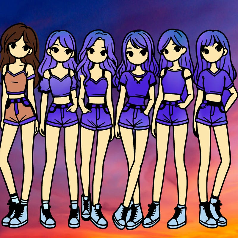 a group of girls wearing crop tops and shorts