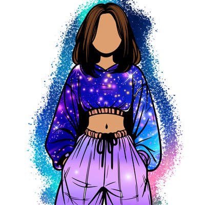 realistic girl faceless with baggy pants and a crop top