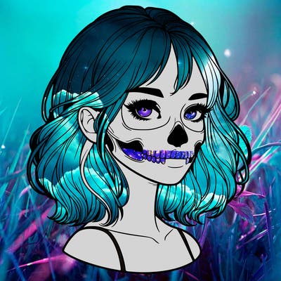 realistic girl with skull