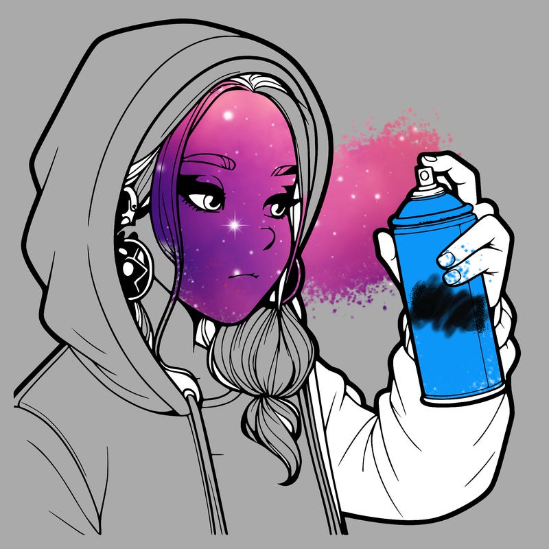 a realistic girl, spray painting