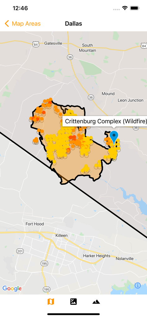 Fireguard Wildfire Tracker - Map view of Fireguard Wildfire Tracker showing active wildfire hotspots and boundaries