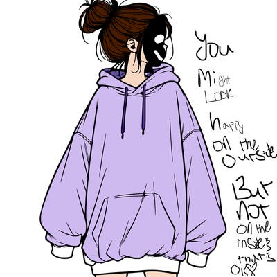 realistic girl with a oversized sweatshirt on and a bun