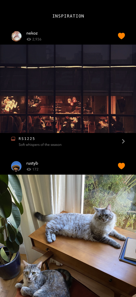 Retrica: Vintage Camera Studio - Retrica app inspiration feed showing community shared photos with vintage filters