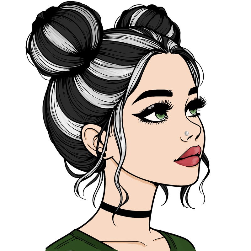 realistic girl with buns on the top of her head