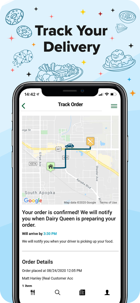 It's Cool Delivery - Real-time food delivery tracking map on the Its Cool Delivery app interface
