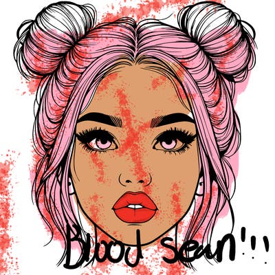 realistic girl with two buns on her hair and lips