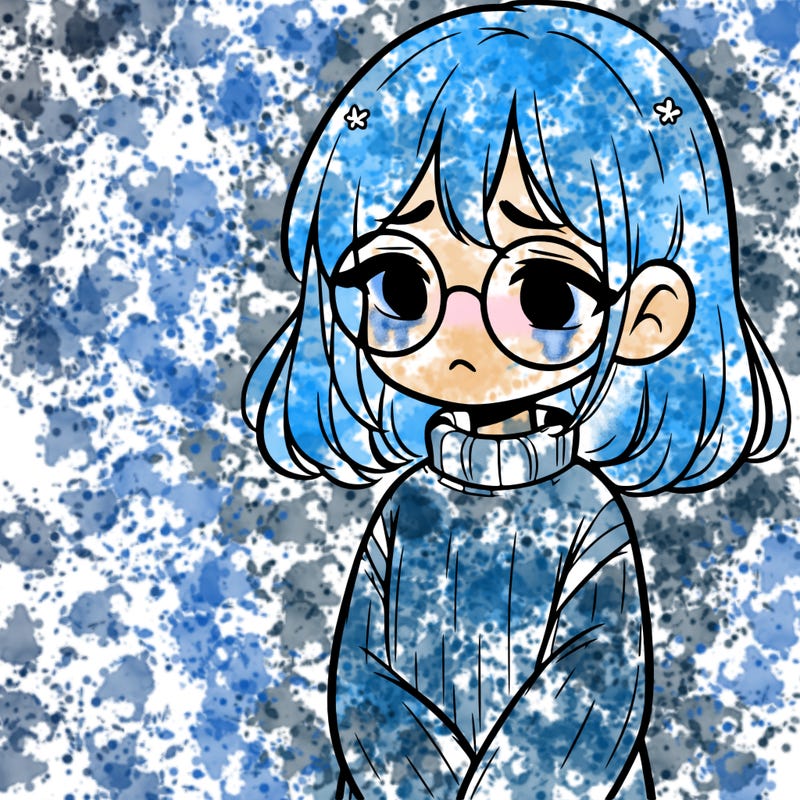 sad girl with glasses in a sweater