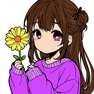 manga girl holding a flower
