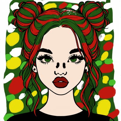 realistic girl with two buns in hair and lips