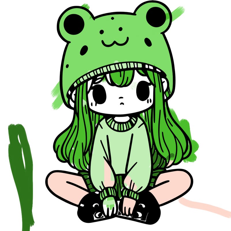 a girl wearing a frog hat and some frog socks