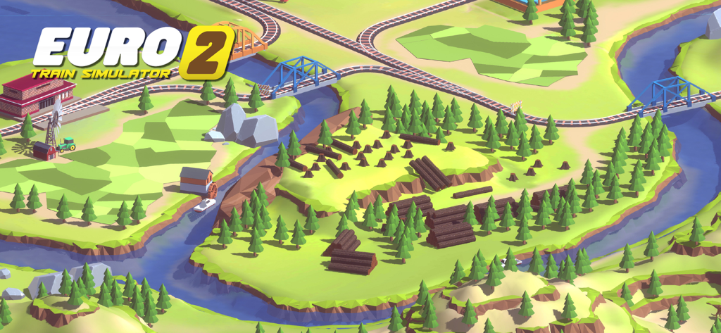 Euro Train Sim 2 - Isometric landscape view of train tracks and bridges over a river