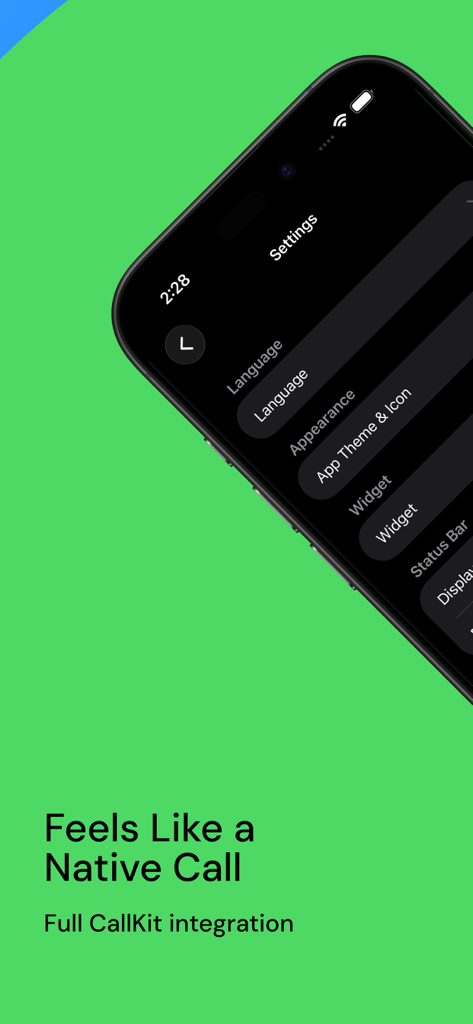 SIMPlus - SIMPlus app settings screen showcasing CallKit integration for a native call experience on iPhone.