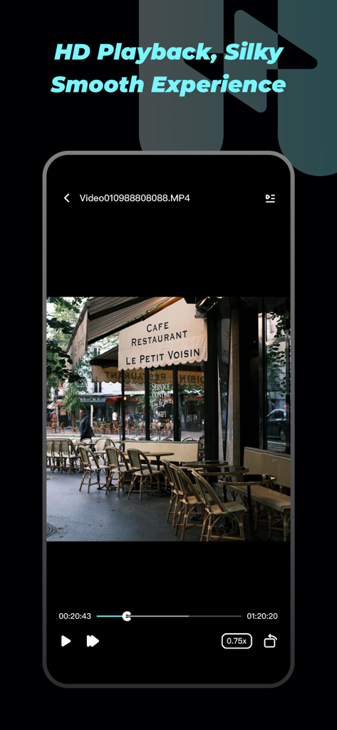 Hush-Pure Enjoyment - Hush mobile app interface showing HD video playback with silky smooth playback controls
