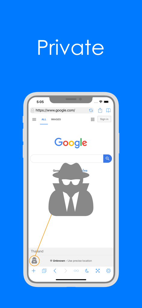 Pure Web Browser - Private browsing mode interface in Pure Web Browser with incognito icon