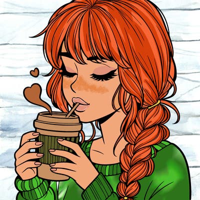 realistic girl drinking coffee