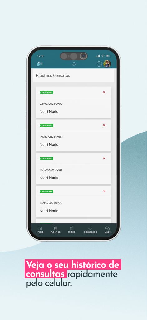 Oberfläche, die bevorstehende Patientengespräche in der Numax Mobile App anzeigt.