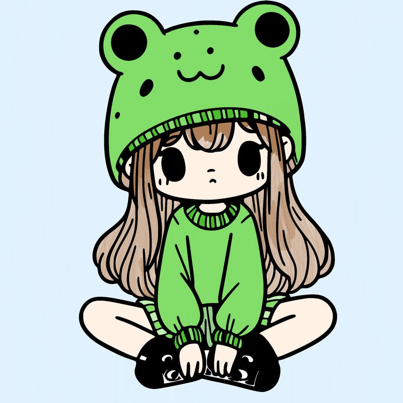 a girl wearing a frog hat and some frog socks