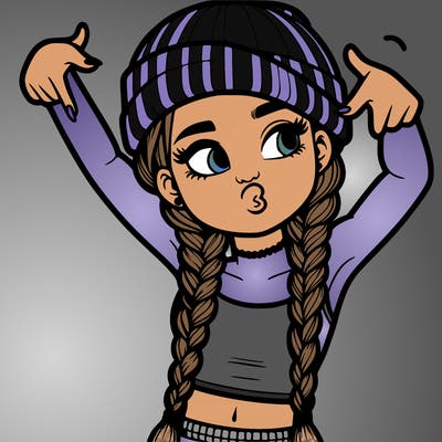realistic teenage girl with braids and a beanie and crop top doing 🫶🏼