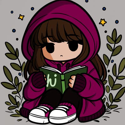 girl in oversized hoodie reading a book