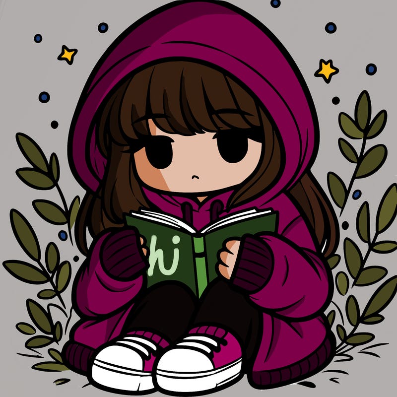 girl in oversized hoodie reading a book