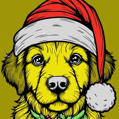 realistic dog with a christmas hat