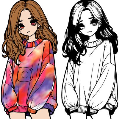 realistic girl with baggy sweater