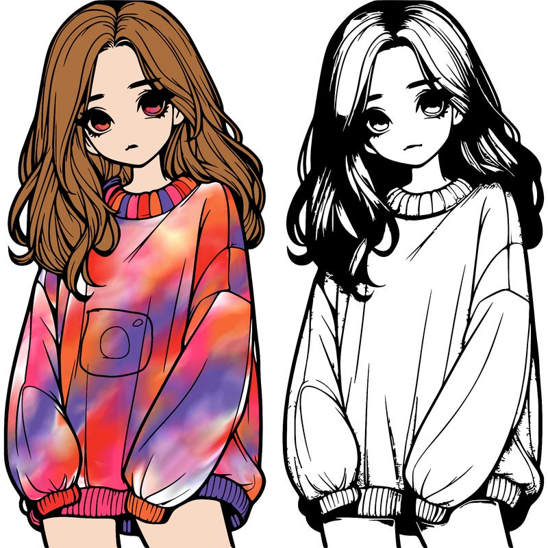 realistic girl with baggy sweater
