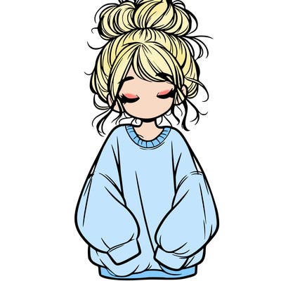 girl with baggy sweatshirt and messy bun