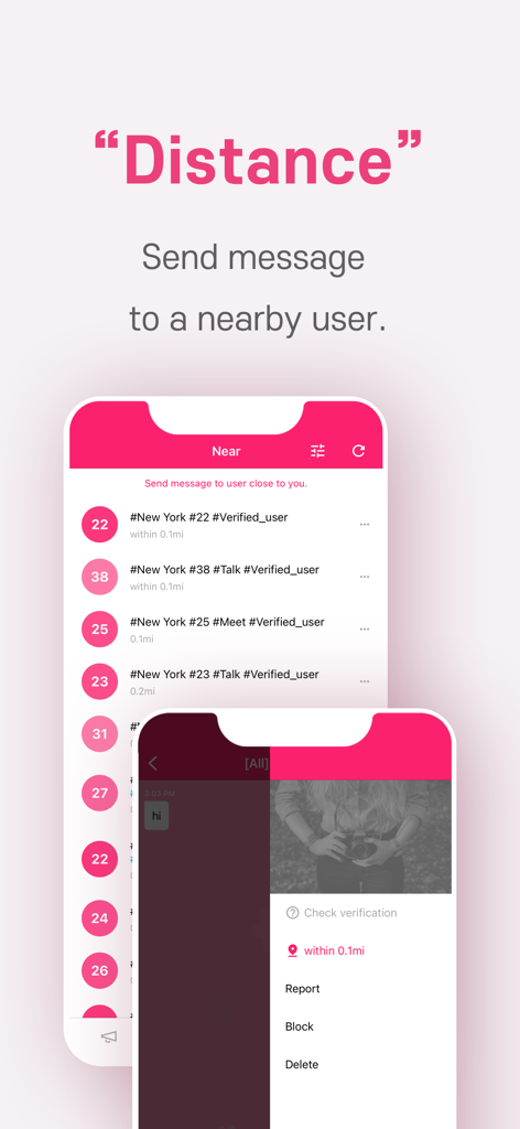 TopL - Interfaz de mensajería de la aplicación TopL mostrando usuarias verificadas cercanas y funciones de mensajería basadas en la distancia