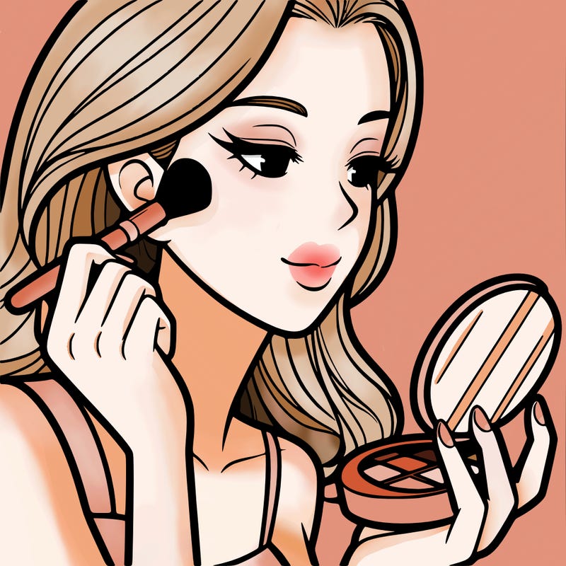 little girl putting on makeup