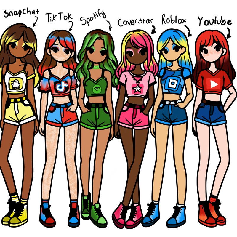 a group of girls wearing crop tops and shorts