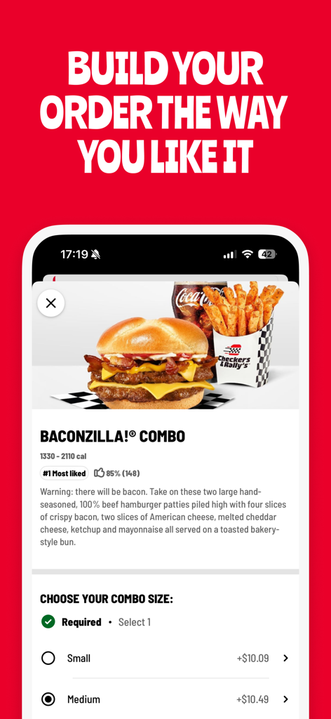 Checkers & Rally's - Building a Baconzilla combo on the Checkers and Rallys app