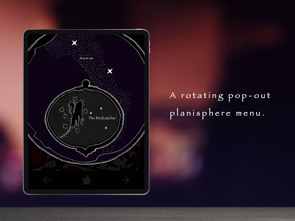 Night on the Galactic Railway - A rotating pop-out planisphere menu on an iPad for the Night on the Galactic Railway app.
