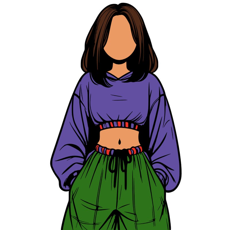 realistic girl faceless with baggy pants and a crop top