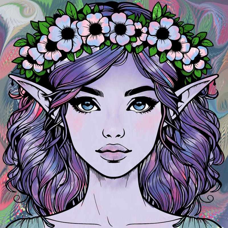 realistic female elf with flower crown