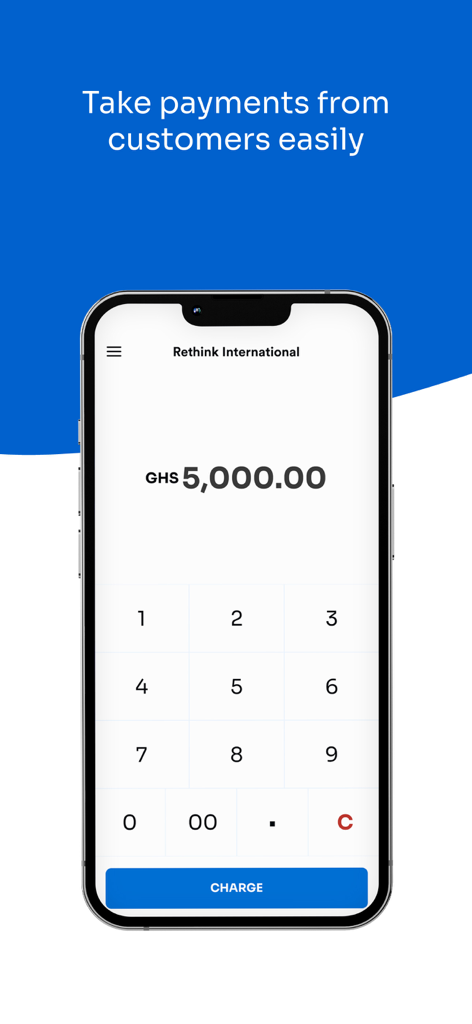 Bank POS - Bank POS app interface showing a numerical keypad and charge button for easy customer payments.