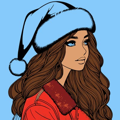 realistic girl in santa hat