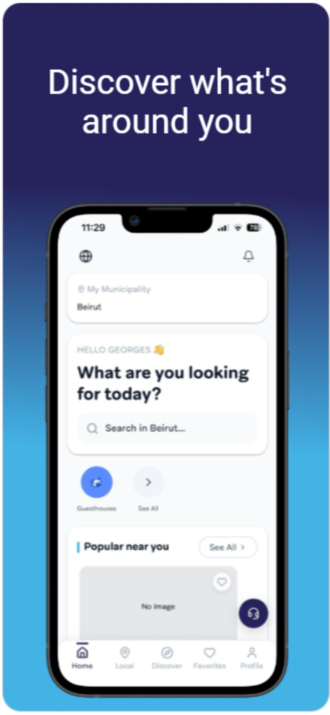 Qarib : Connect & Grow - Qarib app home screen interface showing local search and community discovery features