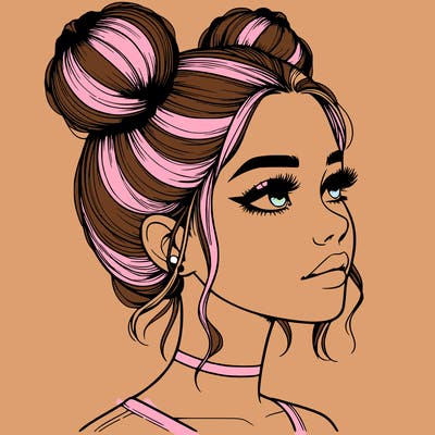 realistic girl with buns on the top of her head