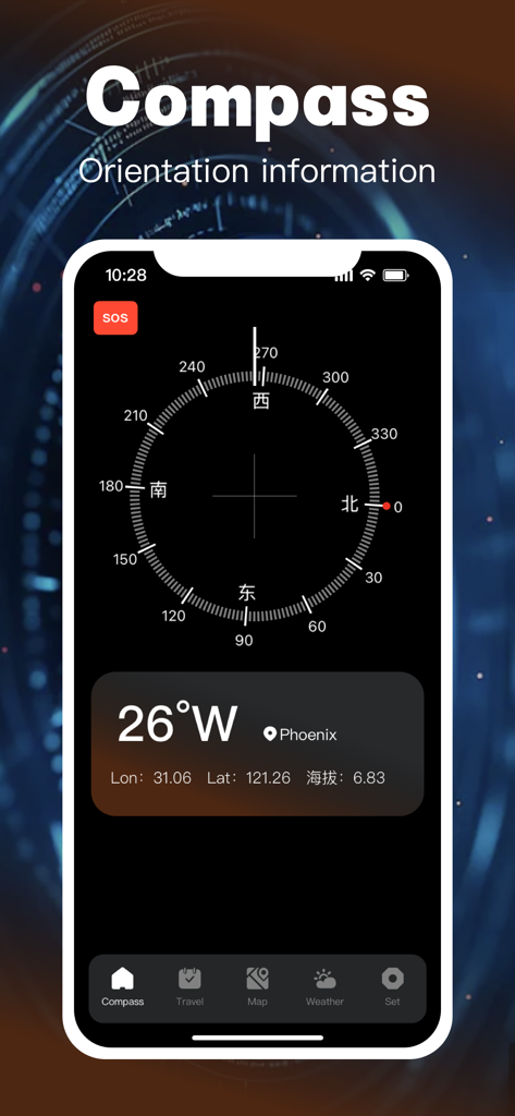 Comepass:Tracker&GPS - ナビゲーションのための向きと位置データが表示されたデジタル精密コンパスインターフェース
