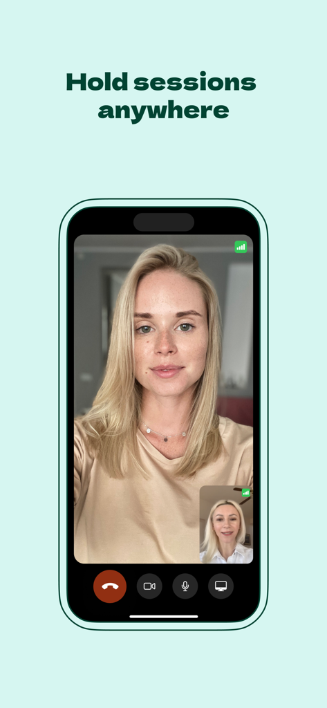A mental health professional conducting a remote therapy session via the Mindly Therapist app video call feature