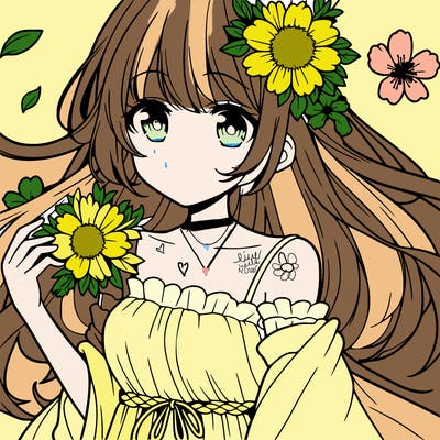 anime girl with flowers