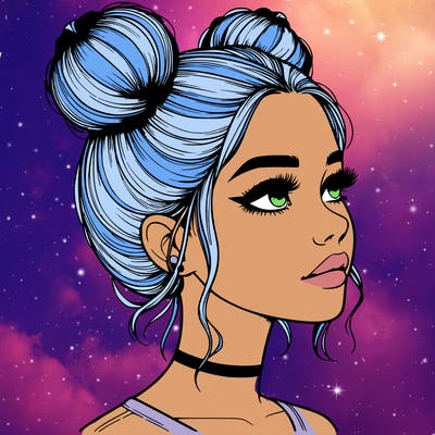 realistic girl with buns on the top of her head