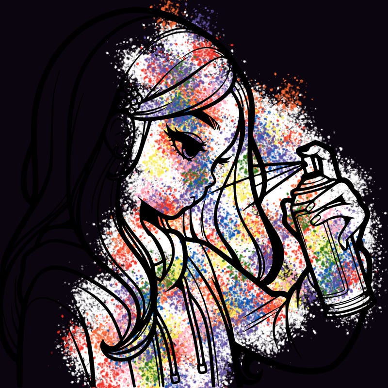 a realistic girl spray painting