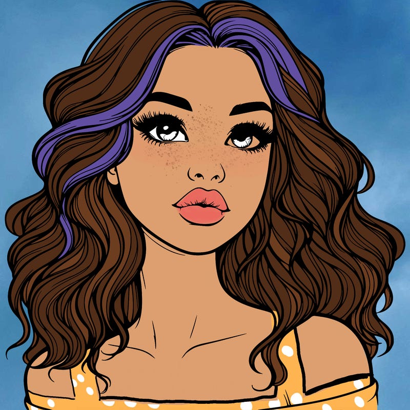 realistic girl with wavy hair and lips
